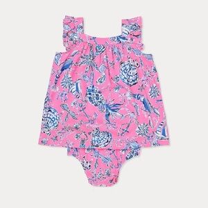 Lilly Pulitzer 3-6 mo Plumeria Infant Dress Rousseau Pink Barefoot Beachcombers